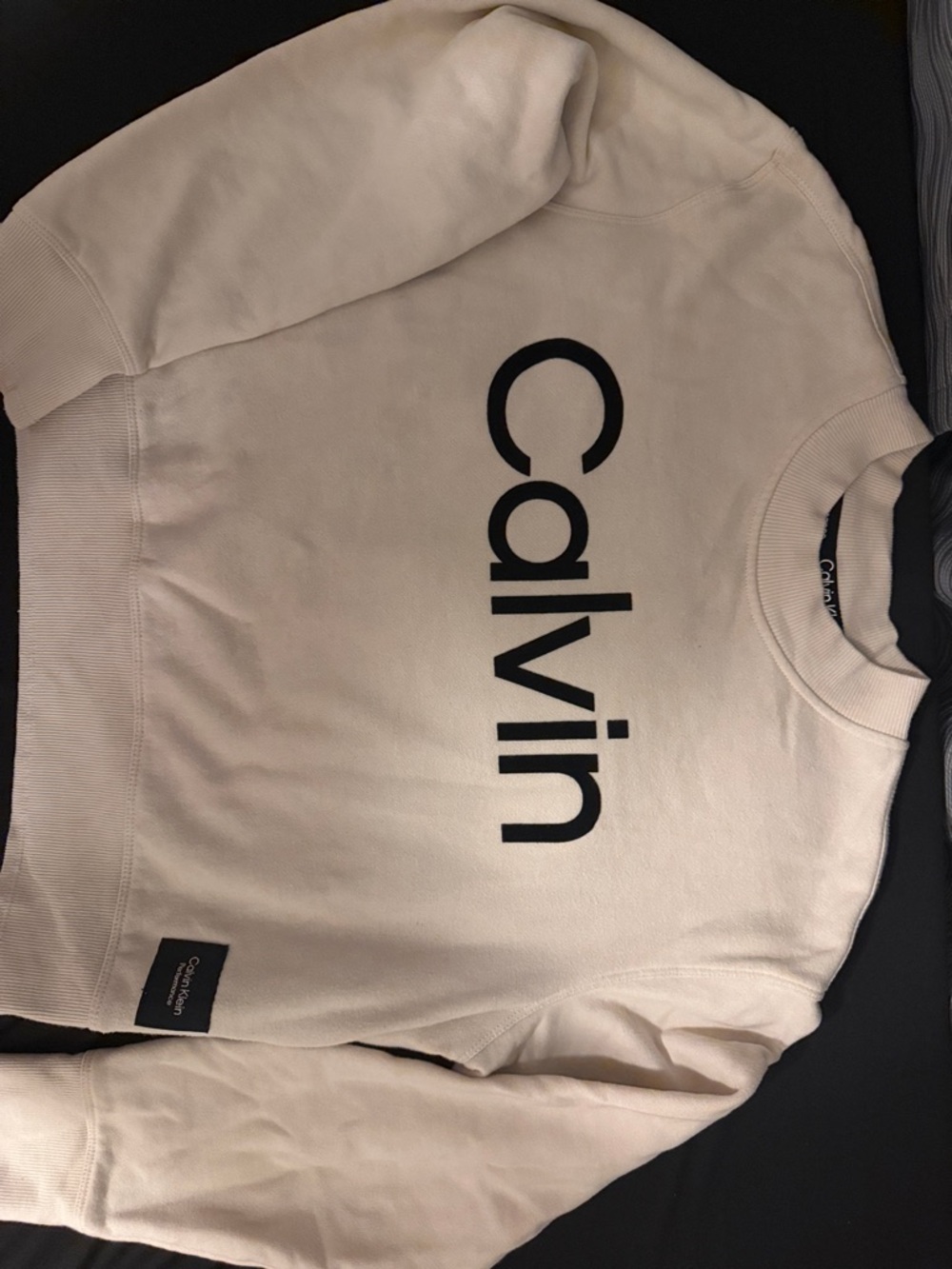 Calvin Klein Cream Crewneck Sweatshirt with Black Logo
